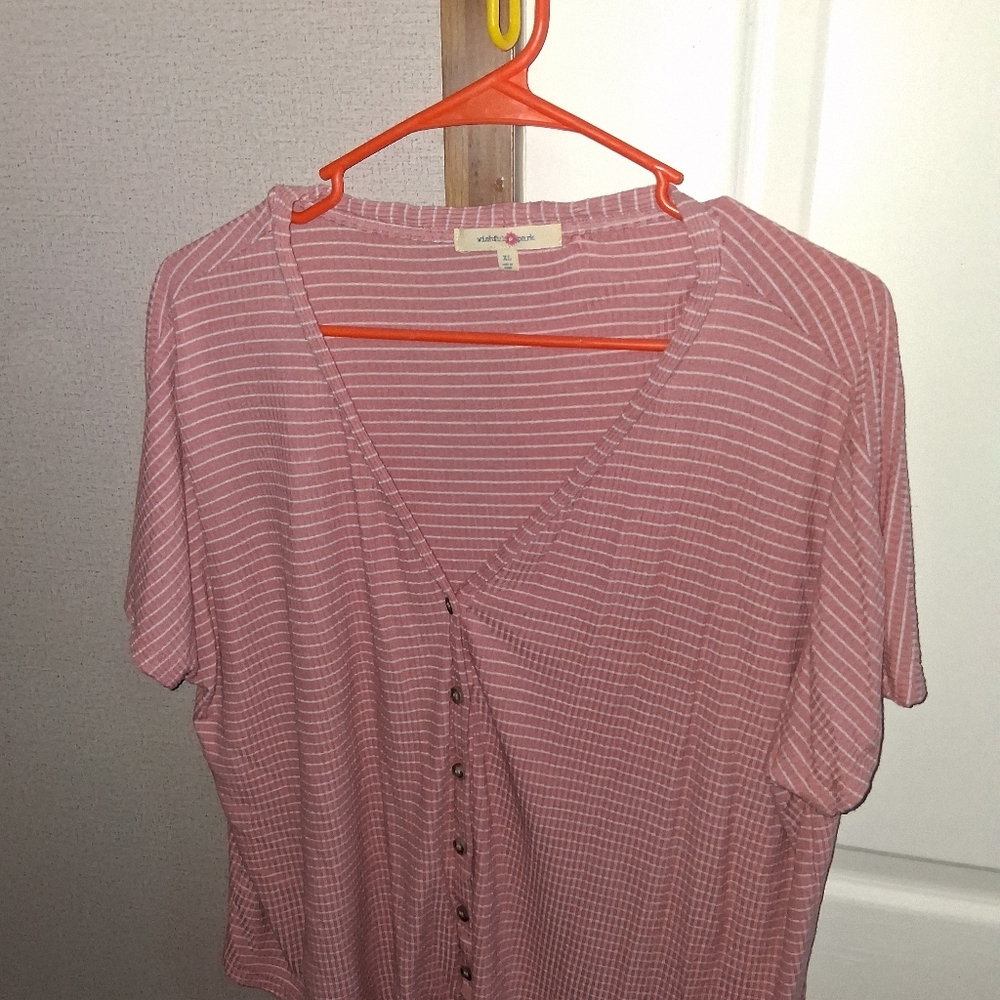 Pink Striped Button-Up Top